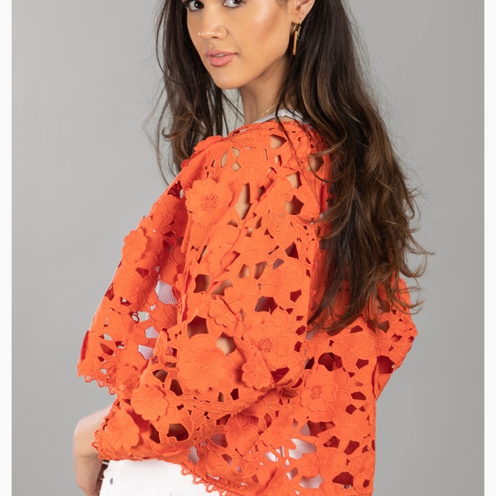 Anthropologie Vibrant Orange Floral Bolero